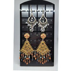 𝅺Bundle lot 2 statement festival boho earrings long dangle drop gold and silver